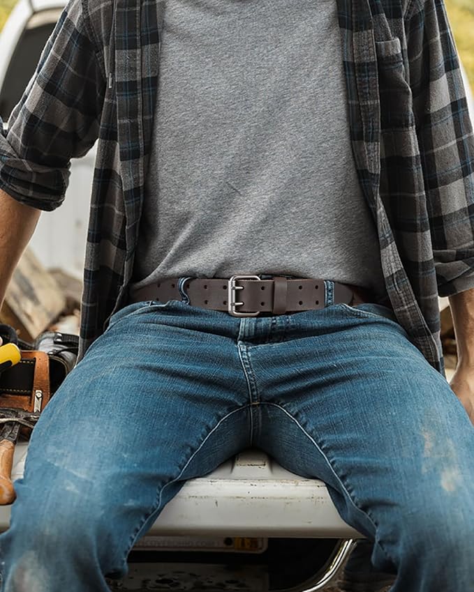 CHAOREN Work Belts for Men Heavy Duty - 1.5" Full Grain Leather Belt Casual - Fully Adjustable, Double Prong