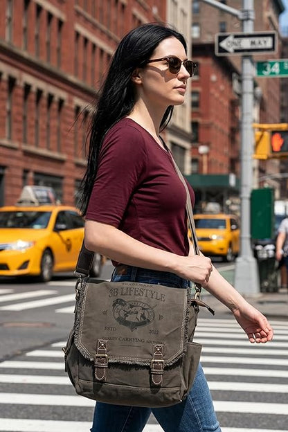 Roven - Vintage Canvas Leather Messenger Bag for Men & Women