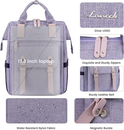 LOVEVOOK Laptop Backpack for Women, 17.3 Inch Teacher Nurse Bag Work Travel Computer Backpacks Purse, College Bookbag for School, Water Resistant Daypack