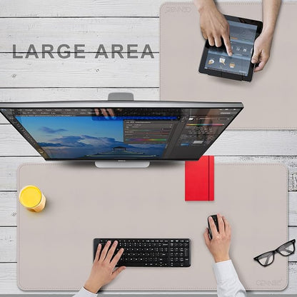 CENNBIE 39.3" x 19.6" Leather Desk mat,Desk mats on top of desks, Perfect Desk Mate for Office and Home, Rectangular, Large(Cream Color)
