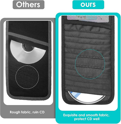 Trinkrittey Car CD Case Holder, Vehicle Sun Visor Organizer DVD Vehicle Visor Storage Organizer with 12 DVD Storage Sleeves, 1 Mesh Pocket, 1 Pen Holder and Elastic Strap
