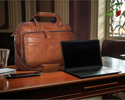 Oak Leathers Leather Messenger Bag for Men and Women - Laptop Briefcase Bag For College, Office, Adjustable Shoulder Strap