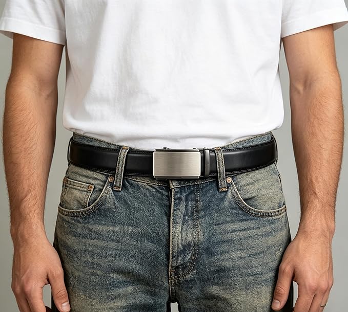 Lingli Men's Belt,Ratchet Dress Belt with Automatic Buckle Brown/Black-Trim to Fit-35mm wide