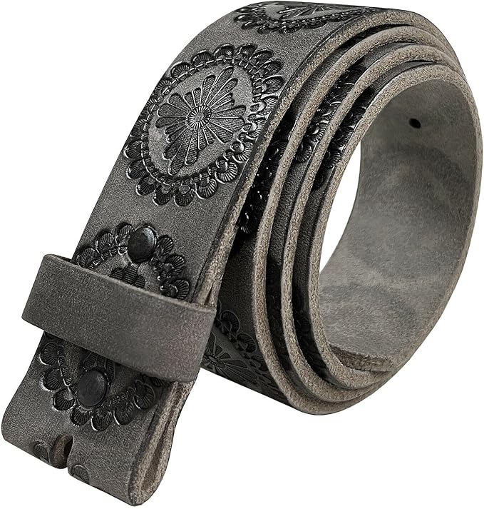 Western Floral Engraved Embossed Tooled Genuine Leather Belt Strap or Belt 1-1/2"(38mm) Wide, Multi-Style Options