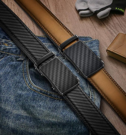 KEMISANT Men Belt 2 Pack, Leather Ratchet Belt Easy Click Slide For Men 1 3/8",Cut for Fit