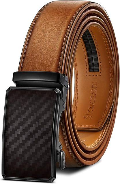KEMISANT Men Belt Ratchet Click Belt Genuine Leather Adjustable For Men Golf Dress Casual Jeans 1 3/8-Cut For Fit