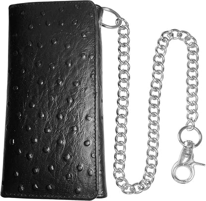 IBRO VINTAGE Motorcycle Chain Wallet for Men – Premium Cowhide Leather, RFID Tri-Fold Biker Wallet with Heavy Duty Chain for Bikers Truckers & Hunters, Credit Card Money Organizer Long Wallet | Long Trifold, RFID Blocking, Men's, Trucker Biker