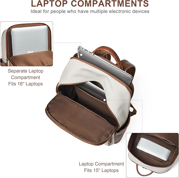 Shrrie Laptop Backpack for Women 16 Inch,Vegan Leather Travel Backpack Purse Work Business Computer Backpacks Teacher Nurse College Laptop Bookbag Casual Daypack,Beige with Brown