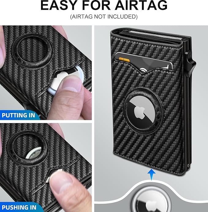 miyozi Airtag Wallet for Men,with Cash Pocket 2 ID Window 9-12 Cards,Metal Case Smart Slim Pop Up Credit Card Holder Flip with Magnetic Closure RFID Blocking Trifold wallet with Gift Box