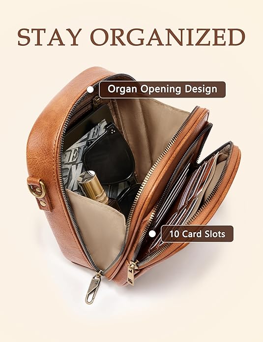 Crossbody Bag for Women Men, Vegan Leather Anti-Theft Messenger Shoulder Bag, Vintage Cross Body Purse with Card Slots