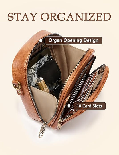 Crossbody Bag for Women Men, Vegan Leather Anti-Theft Messenger Shoulder Bag, Vintage Cross Body Purse with Card Slots