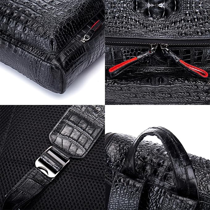 boshiho Real Leather Laptop Backpack Fashion Travel Bag Daypack for Men, Crocodile Pattern (L)