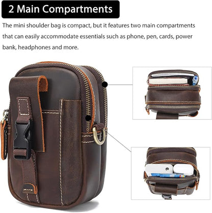 LANNSYNE Small Leather Messenger Bag, 3-in-1 Crossbody Shoulder Bag & Waist Belt Pouch, Sling Purse for Travel Business