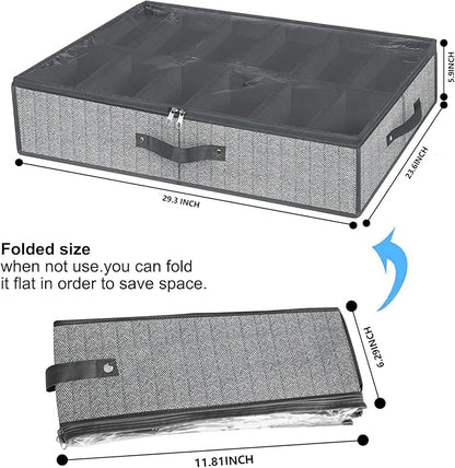 homyfort Under Bed Shoe Storage Organizer for Closet Fits 24 Pairs-Sturdy Underbed Shoe Containers Boxes Organizador De Zapatos with Clear Cover,Set of 2, 29.3 x 23.6 x 5.9inch(Herringbone Grey)