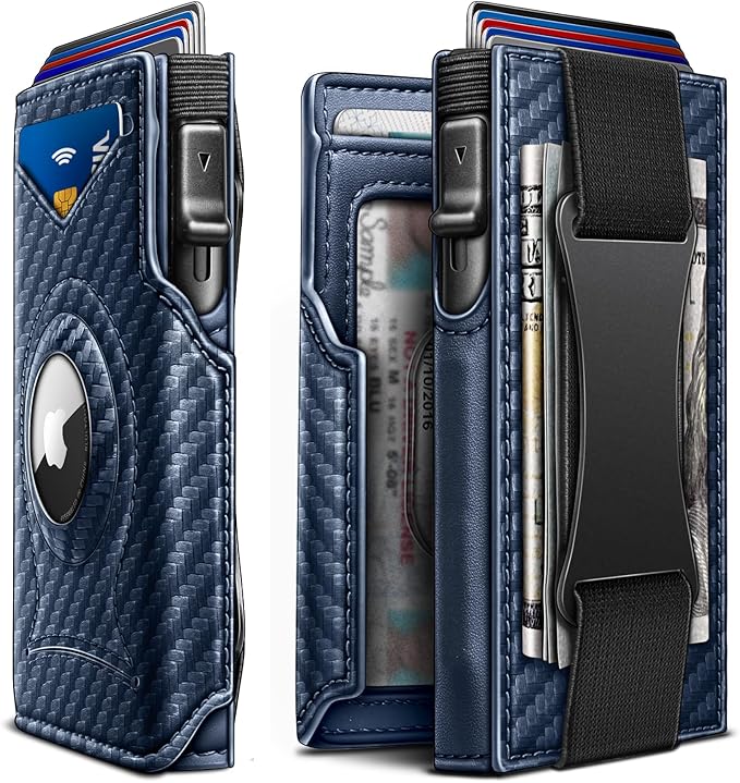 KEMISANT Airtag Wallet Men Gift,Mens Slim Front Pocket Wallet Money Clip Standard or Apple Airtag Use 3.8"×2.8"×0.9"