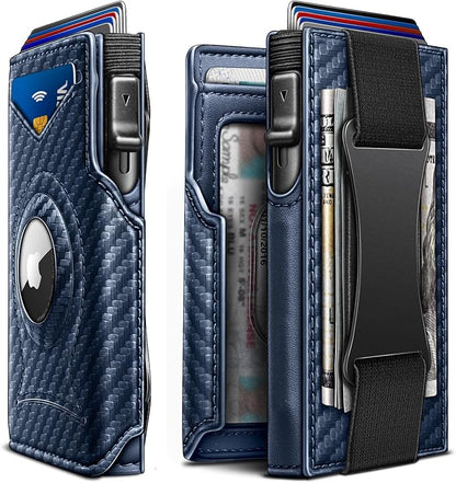 KEMISANT Airtag Wallet Men Gift,Mens Slim Front Pocket Wallet Money Clip Standard or Apple Airtag Use 3.8"×2.8"×0.9"