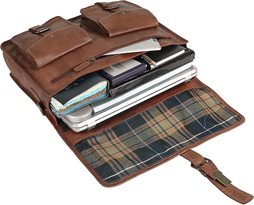 Leather briefcase 18 inch laptop messenger bag for men and women best satchel office bag