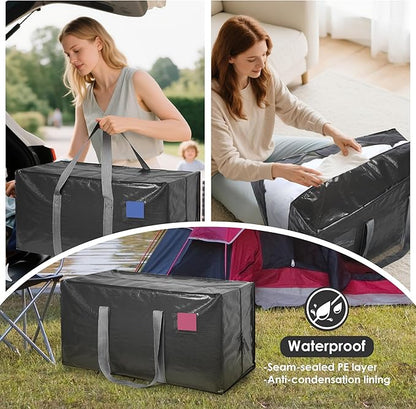 6 Pack Moving Bags with Full-Open Side Zipper, Extra Large 93L Heavy Duty Waterproof Foldable Storage Totes for College Dorm, Moving & Home Organization Gray