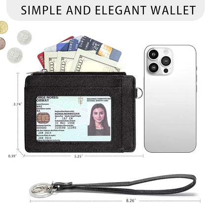SEAVILIA Small Wallet for Women Slim Wristlet Keychain Wallets RFID Credit Card Holder With Zipper Pocket, ID Window (Black)