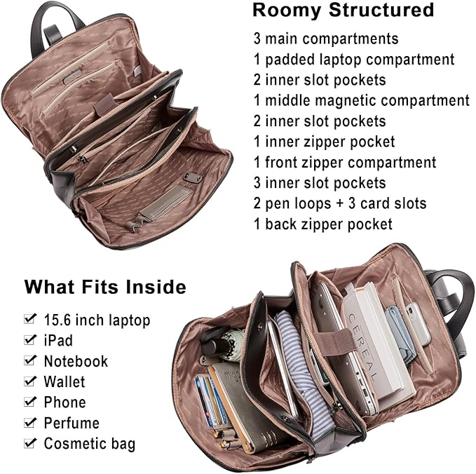 CLUCI Leather Backpack for Women, 15.6 inch Laptop Bag, Large Genuine Work Backpack Travel Back