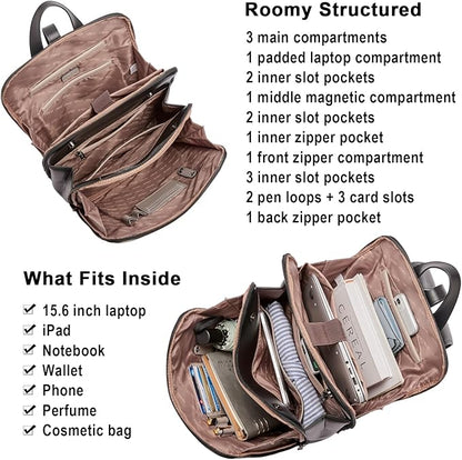 CLUCI Leather Backpack for Women, 15.6 inch Laptop Bag, Large Genuine Work Backpack Travel Back