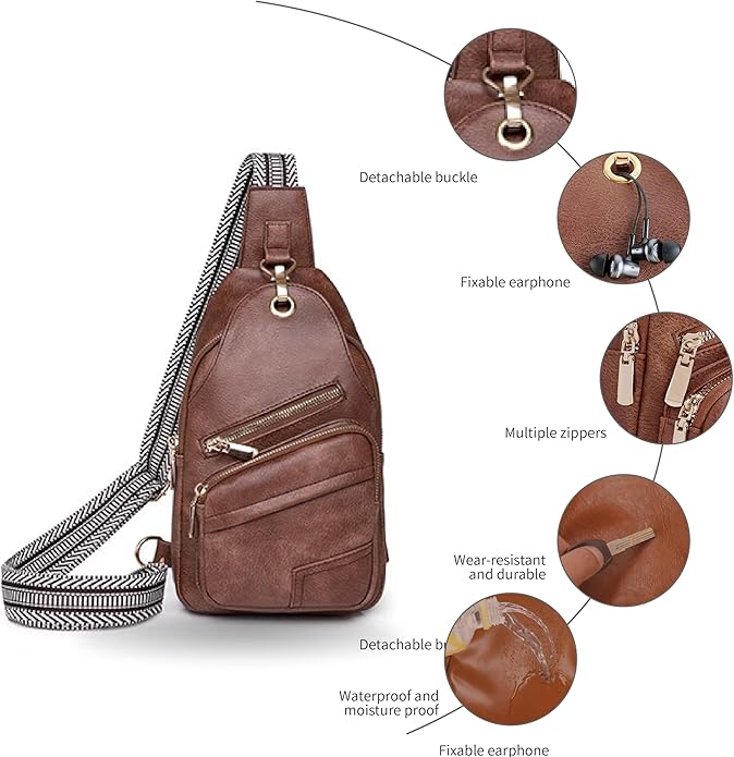 Sling Bag Set, PU Leather Sling Bag, Multi-Zipper Design for Travel, Outdoors, Valentine’s Day Gifts