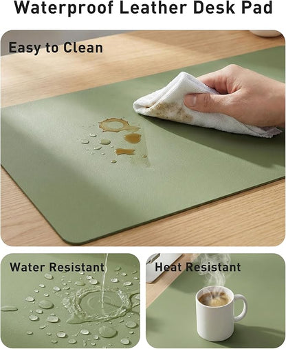 Aothia Faux Leather Desk Mat - Large Mouse Pad, Non-Slip PU Leather Blotter, Waterproof Writing Surface for Office and Home (Olive Green, 63" x 17")