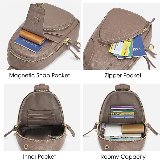 Kattee Sling Bag for Women, Leather Fanny Packs Crossbody Purse, Small Chest Bag with RFID Blocking, Khaki