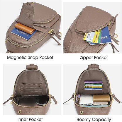 Kattee Sling Bag for Women, Leather Fanny Packs Crossbody Purse, Small Chest Bag with RFID Blocking, Khaki