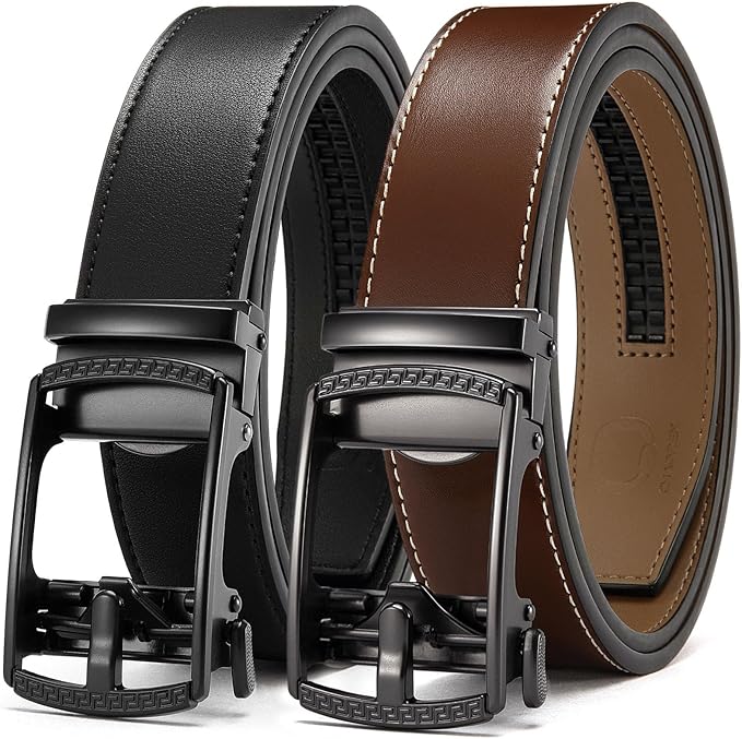 CHAOREN Mens Belt Leather Ratchet Belt 2 Pack - Customizable Fit, Effortless Style (35mm)
