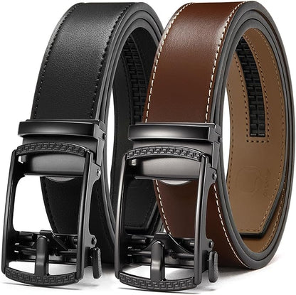 CHAOREN Mens Belt Leather Ratchet Belt 2 Pack - Customizable Fit, Effortless Style (35mm)