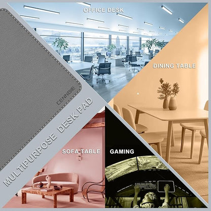 CENNBIE 35.5" x 16" Leather Desk Mat, Non-Slip Waterproof Extra Wide Desk Pad Protector,Computer Mouse Pad for Office Home (Grey)