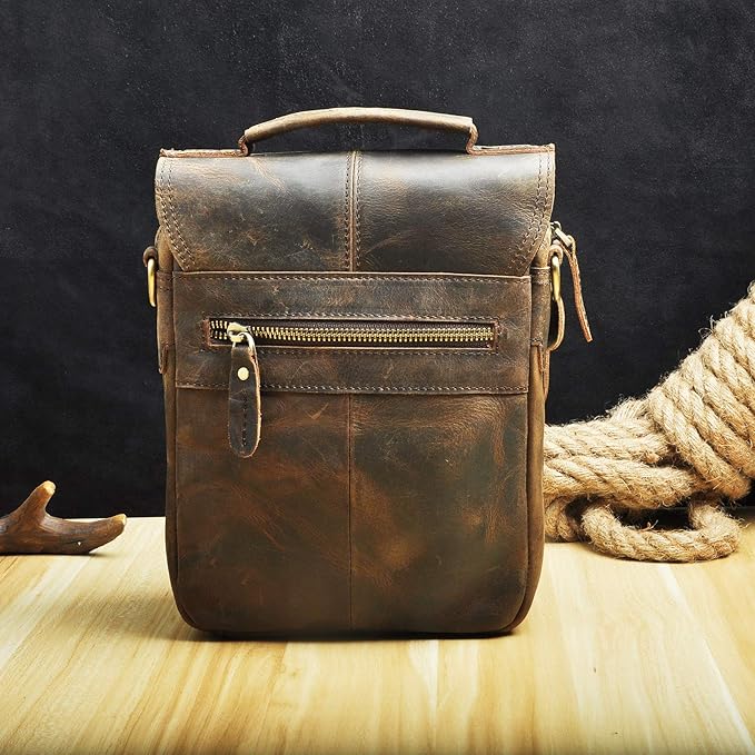 Le'aokuu Mens Genuine Leather Small Messenger Shoulder Satchel Phone Pouch Belt Waist Bag Pack