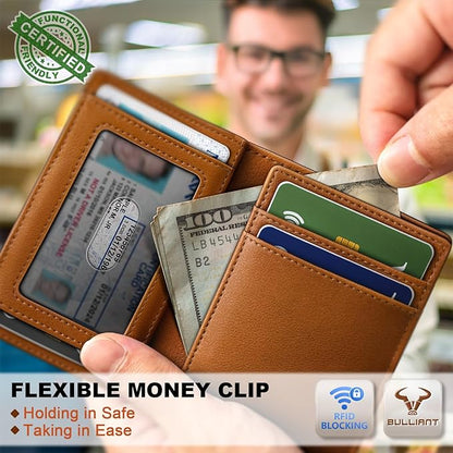 BULLIANT Slim Wallet For Men 12Cards,Magnetic Flip Build-in Money Clip Airtag Compatible-RFID Blocking