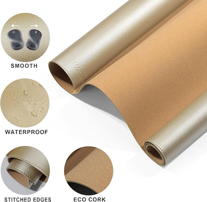 MAIDERN 40” x 24” Leather Desk Mat XL, Large Desk Pad, Reversible Cork & Leather Large Mouse pad for Desk, Waterproof Computer Desk Mat for Gaming Home Office (Golden)