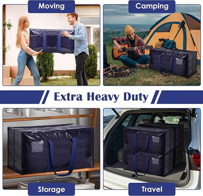 6 Pack Moving Bags Heavy Duty 210GSM with Full-Open Side Zipper, 93L 65lbs Waterproof Foldable Storage Totes for College Dorm Move-In, Moving Boxes Alternative & Home Organization, Blue