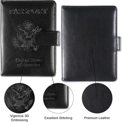 Sizobi Passport Holder for Travel, RFID Passport Cover Wallet for Women Men, Leather Passport Book Card Holder Case for International Travel Must Haves Accessories, Cruise Ship Essentials Gifts, Black