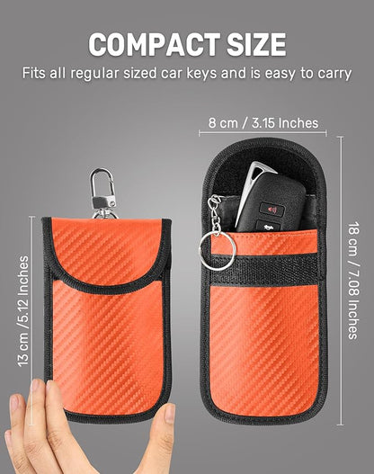 Upgraded Faraday Bag for Key Fob (2 Pack), Premium Faraday Key Fob Protector– Car RFID Signal Blocking, Car Security Protection, Anti-Theft Pouch, Anti-Hacking Case Blocker Orange