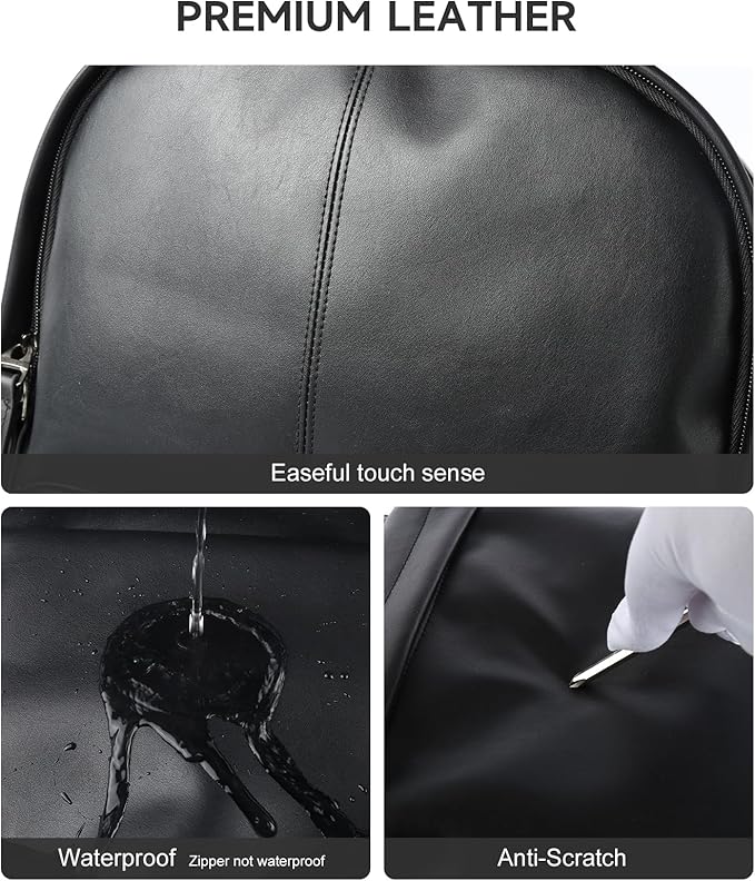 MOYYI Leather Backpack for Men Black Large Backpack Fit 15.6inch Laptop Rucksack Waterproof for business Commute Casual Daypack