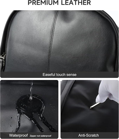 MOYYI Leather Backpack for Men Black Large Backpack Fit 15.6inch Laptop Rucksack Waterproof for business Commute Casual Daypack