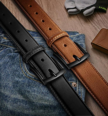 BULLIANT Men Belt 2Pack-Leather Belt 7Holes Comfortable For Men's Dress Casual Jeans 1 3/8"