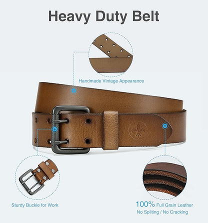 CHAOREN Work Belts for Men Heavy Duty - 1.5" Full Grain Leather Belt Casual - Fully Adjustable, Double Prong