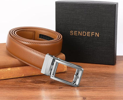 SENDEFN Men's Leather Dress Casual Belt 1 3/8" Automatic Adjustable Click Buckle Belts with Gift Box