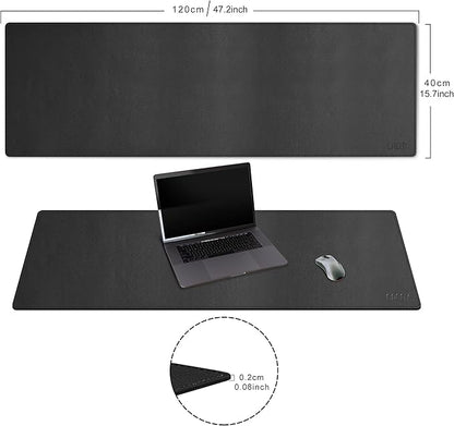 Cacoy 47''x16'' Large Leather Desk Pad, Extended Gaming Mouse Pad, Desk Mat for Keyboard, Computer Mat for Desk, 120x40cm PU Leather Desk Blotter, Waterproof Desk Protector for Office (Black)