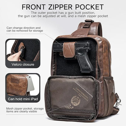 MOYYI EDC Crossbody Bag for Men Leather Sling Bag, Tactical Chest Bag with USB Charging Port, 7L Small Casual Daypacks for Travel