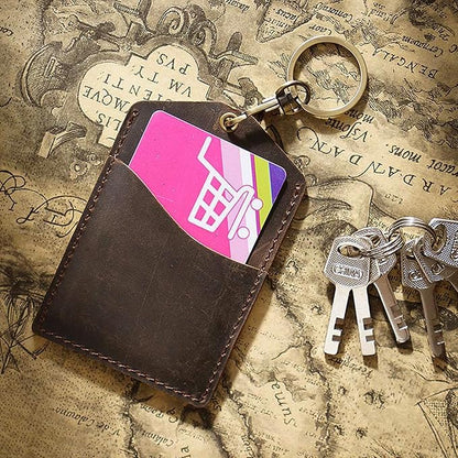 Badge Holder Vertical Handmade Leather ID Card Badge Holder Keychain with Heavy Duty Lanyard for Men Women (Coffee Leather)
