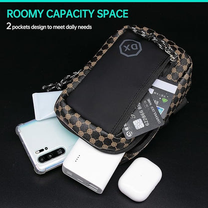 Long Keeper Mini Sling Bag - Women Men Vegan Leather Crossbody Phone Bag Waterproof Travel Running Chest Bag Casual Daypack