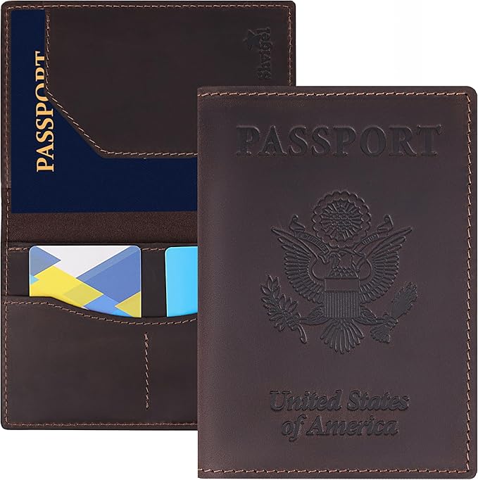 Shvigel Genuine Leather Passport Cover – Passport Holder for Men & Women – Crazy Horse Leather Travel Wallet Brown