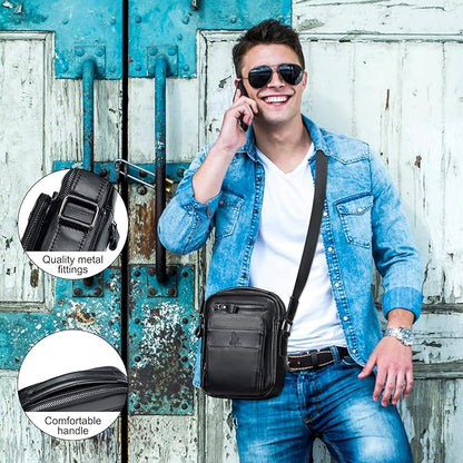 BAIGIO Genuine Leather Small Messenger Bag for Men Shoulder Bag for Ipad Crossbody Bag Men Handbag Satchel Travel Business