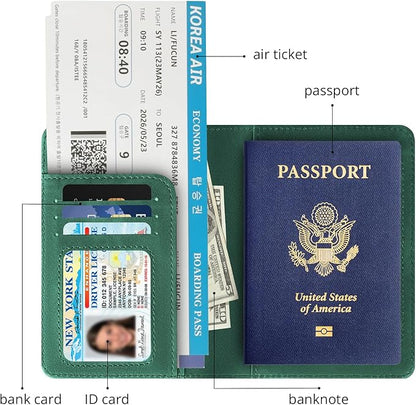 Passport Holder for Travel Essentials,RFID Blocking Passport Cover Wallet Card Case for Women and Men (Dark Green)